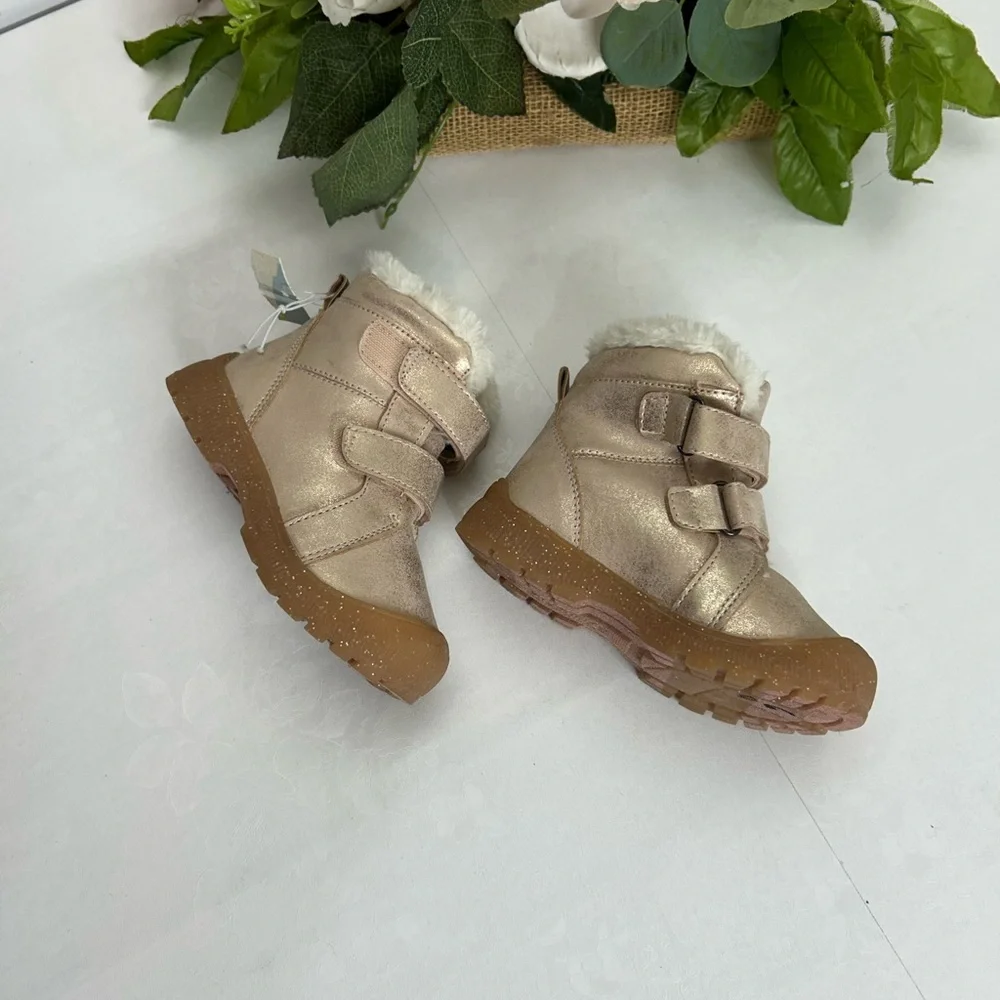 Kids Metallic Faux-Fur Winter Boots - Cream